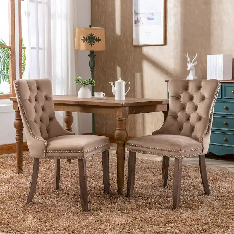 Modern High-End Tufted Solid Wood Upholstered Dining Chair with Nailhead Trim