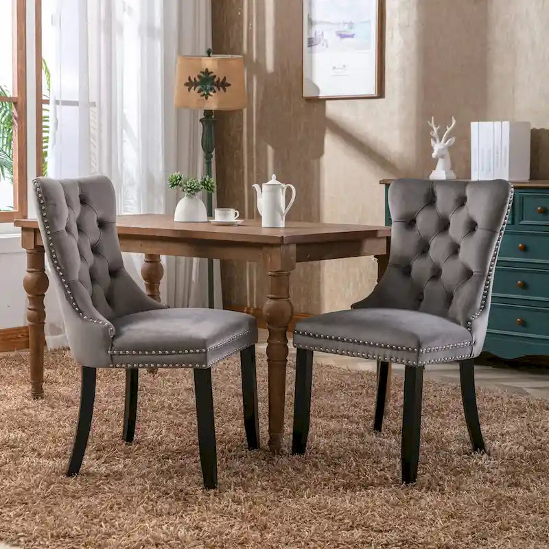 Modern High-End Tufted Solid Wood Upholstered Dining Chair with Nailhead Trim