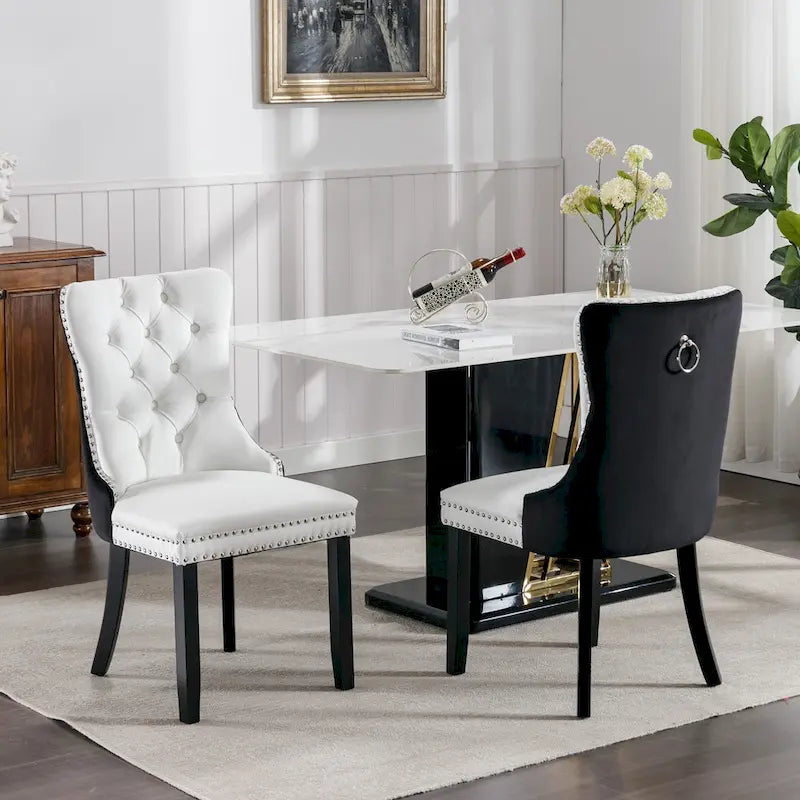 Modern High-End Tufted Solid Wood Upholstered Dining Chair with Nailhead Trim