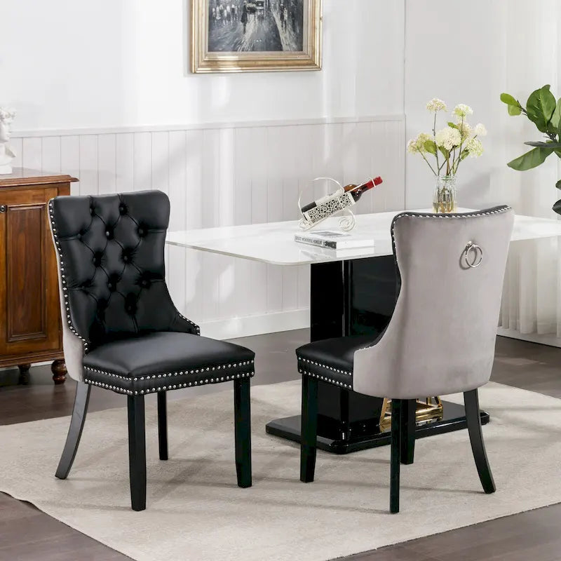 Modern High-End Tufted Solid Wood Upholstered Dining Chair with Nailhead Trim