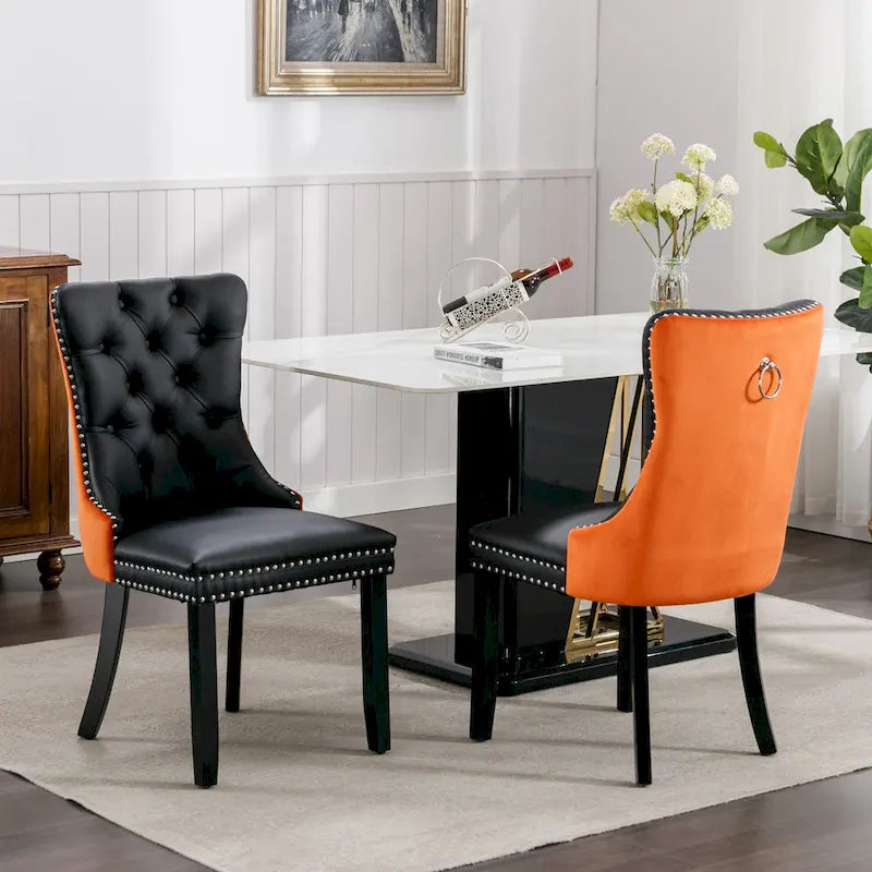 Modern High-End Tufted Solid Wood Upholstered Dining Chair with Nailhead Trim