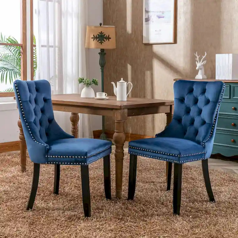 Modern High-End Tufted Solid Wood Upholstered Dining Chair with Nailhead Trim
