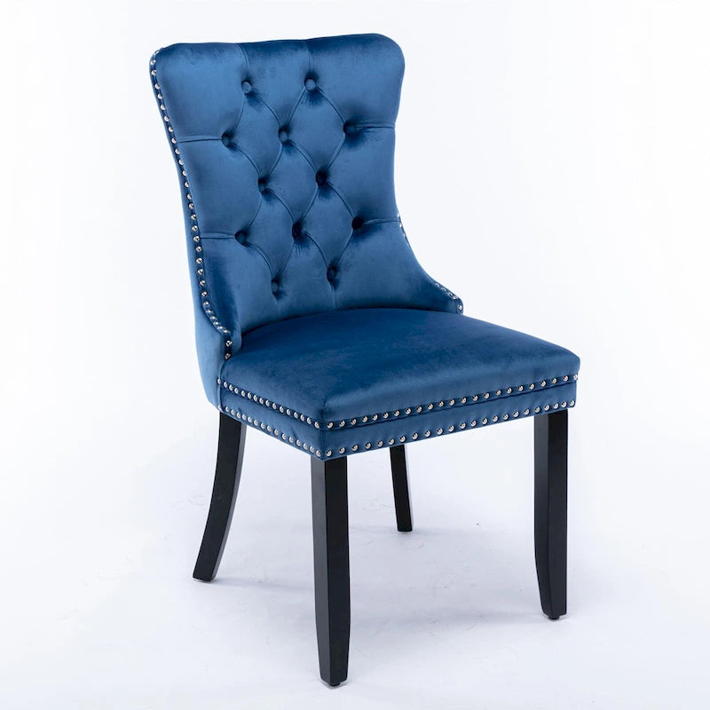 Modern High-End Tufted Solid Wood Upholstered Dining Chair with Nailhead Trim