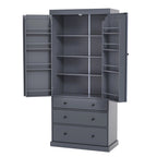 77inch Farmhouse Kitchen Pantry, Freestanding Tall Cupboard Storage Cabinet with 3 Adjustable Shelves, 8 Door Shelves, 3 Drawers