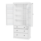 77inch Farmhouse Kitchen Pantry, Freestanding Tall Cupboard Storage Cabinet with 3 Adjustable Shelves, 8 Door Shelves, 3 Drawers