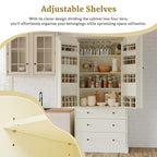 77inch Farmhouse Kitchen Pantry, Freestanding Tall Cupboard Storage Cabinet with 3 Adjustable Shelves, 8 Door Shelves, 3 Drawers