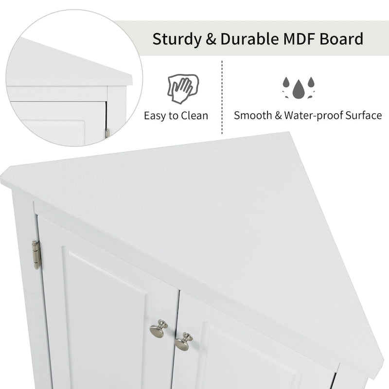 32 Wood 2-door Bathroom Corner Cabinet with Adjustable Shelves