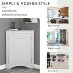 32 Wood 2-door Bathroom Corner Cabinet with Adjustable Shelves