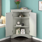32 Wood 2-door Bathroom Corner Cabinet with Adjustable Shelves