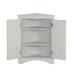 32 Wood 2-door Bathroom Corner Cabinet with Adjustable Shelves