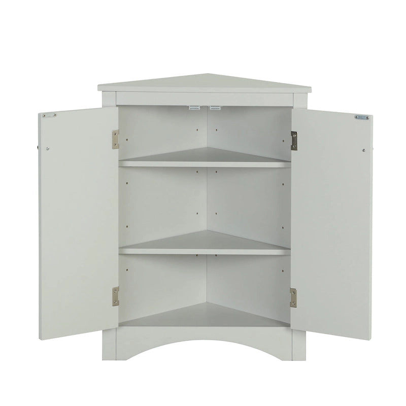 32 Wood 2-door Bathroom Corner Cabinet with Adjustable Shelves