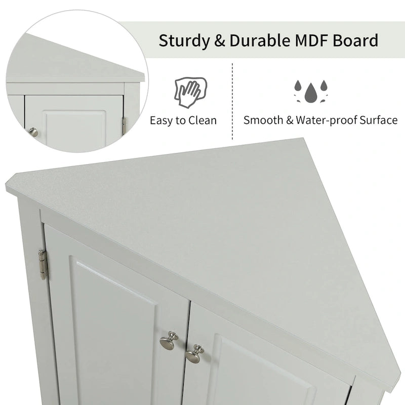 32 Wood 2-door Bathroom Corner Cabinet with Adjustable Shelves