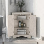 32 Wood 2-door Bathroom Corner Cabinet with Adjustable Shelves