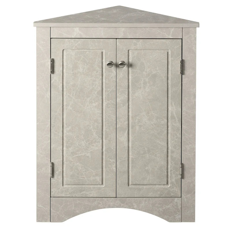 32 Wood 2-door Bathroom Corner Cabinet with Adjustable Shelves