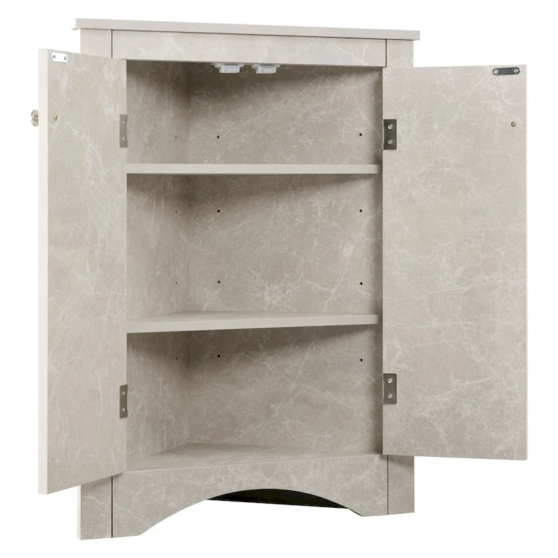 32 Wood 2-door Bathroom Corner Cabinet with Adjustable Shelves