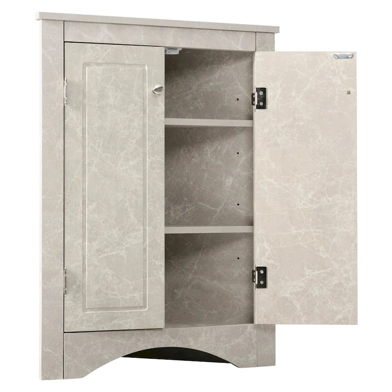 32 Wood 2-door Bathroom Corner Cabinet with Adjustable Shelves
