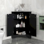 32 Wood 2-door Bathroom Corner Cabinet with Adjustable Shelves