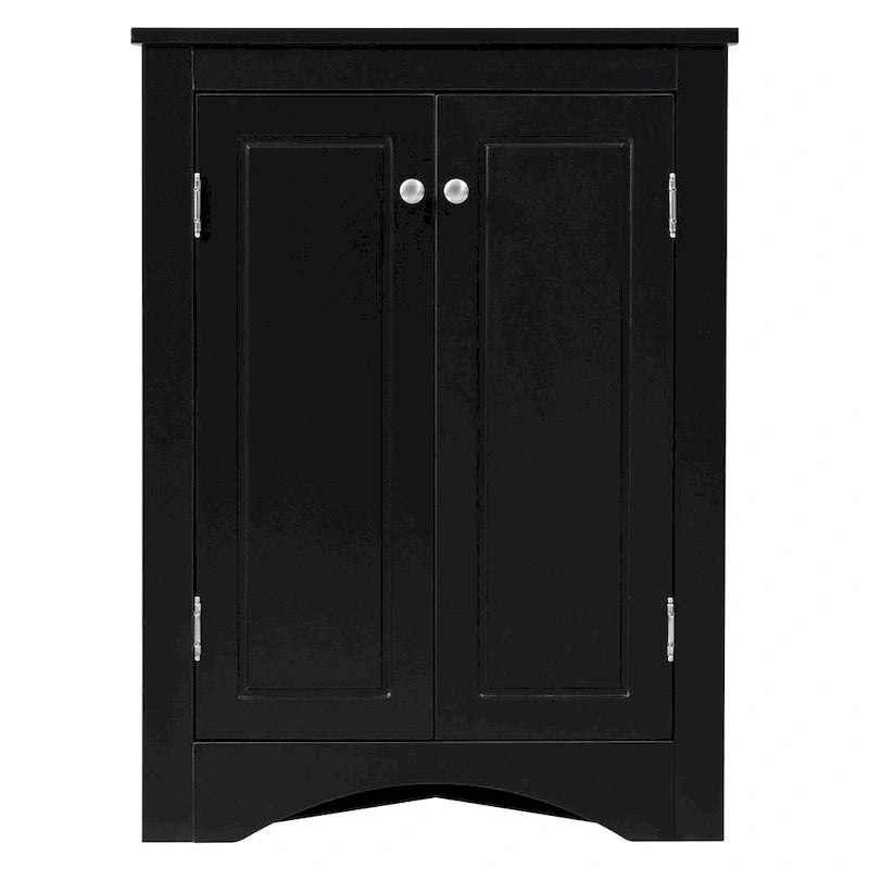 32 Wood 2-door Bathroom Corner Cabinet with Adjustable Shelves
