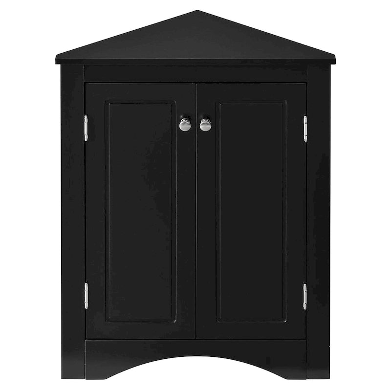 32 Wood 2-door Bathroom Corner Cabinet with Adjustable Shelves