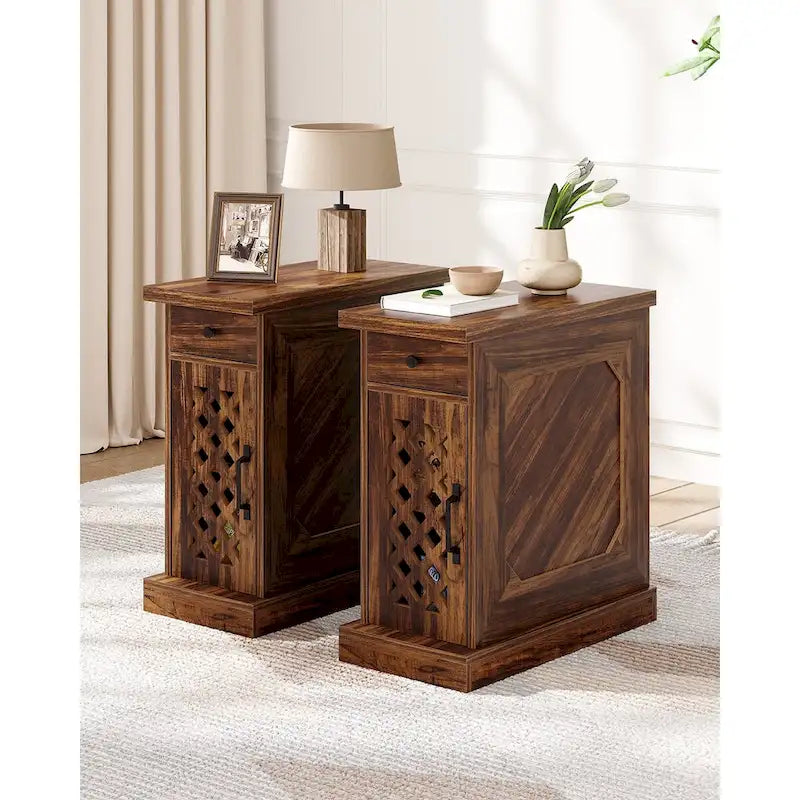 25.59 Tall End Table, Nightstand with Drawer for Bedroom, Rustic Oak - 23.62 L x 11.81 W x 25.59 H