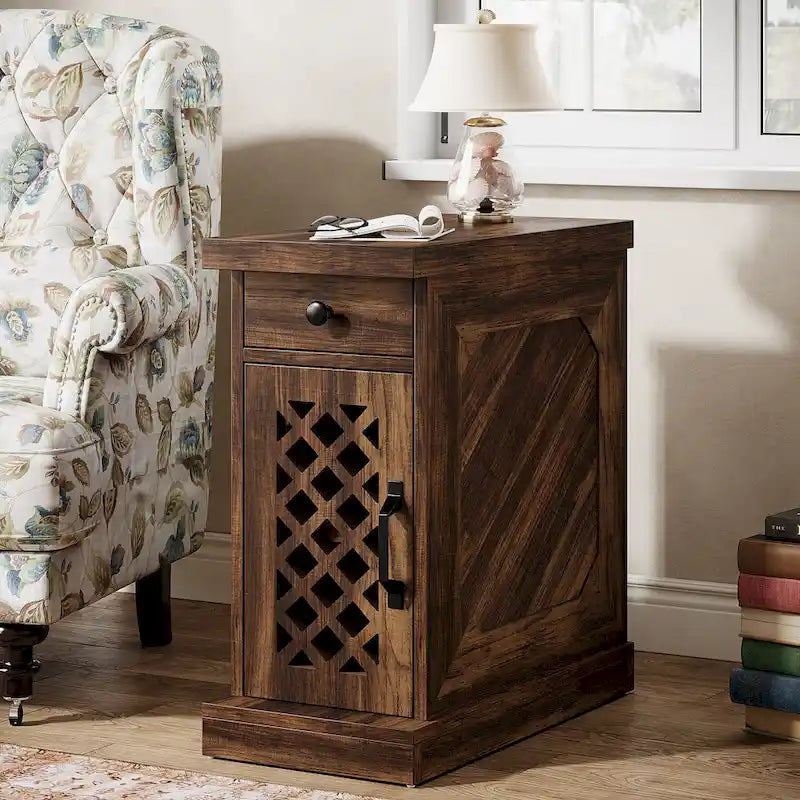 25.59 Tall End Table, Nightstand with Drawer for Bedroom, Rustic Oak - 23.62 L x 11.81 W x 25.59 H