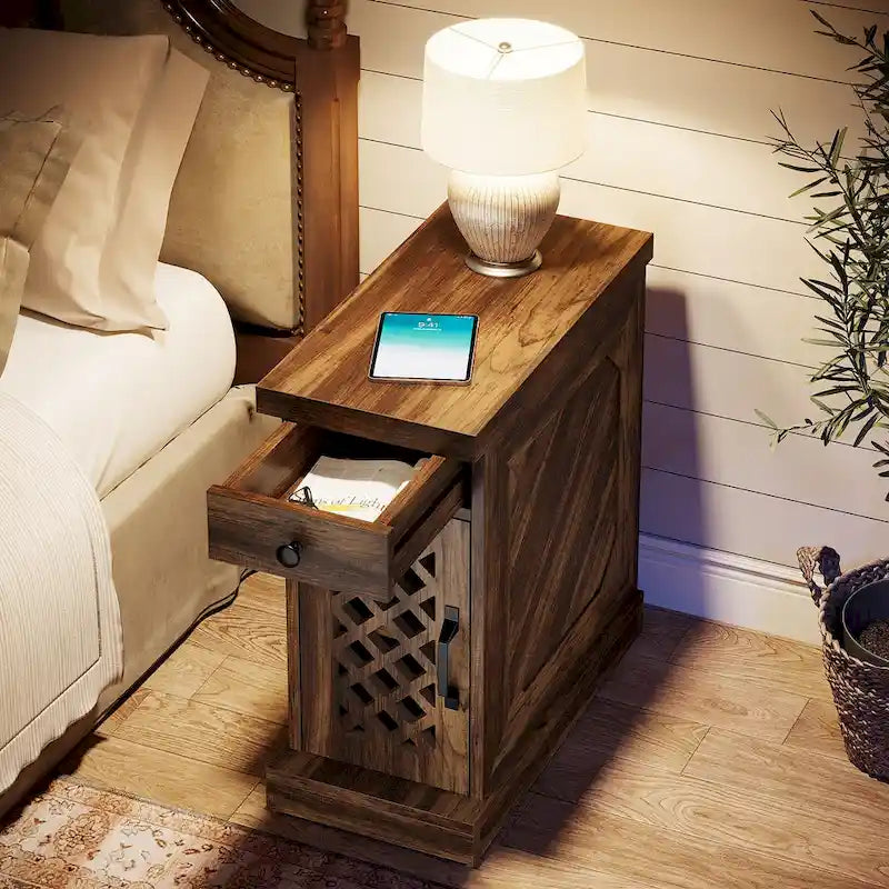 25.59 Tall End Table, Nightstand with Drawer for Bedroom, Rustic Oak - 23.62 L x 11.81 W x 25.59 H