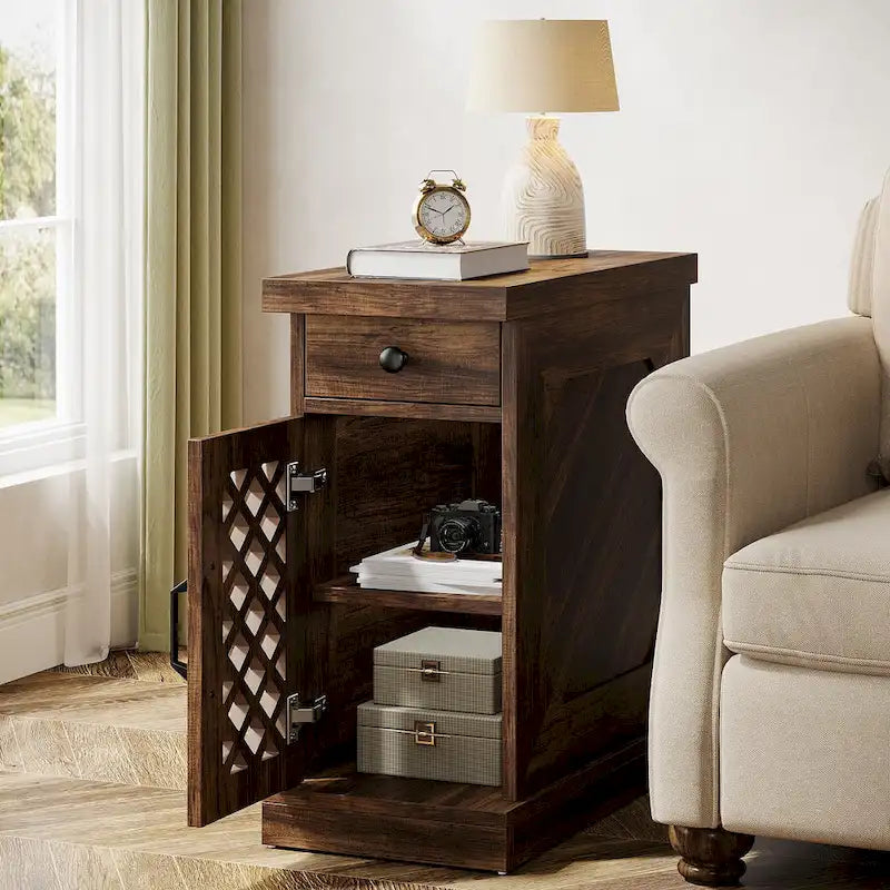 25.59 Tall End Table, Nightstand with Drawer for Bedroom, Rustic Oak - 23.62 L x 11.81 W x 25.59 H